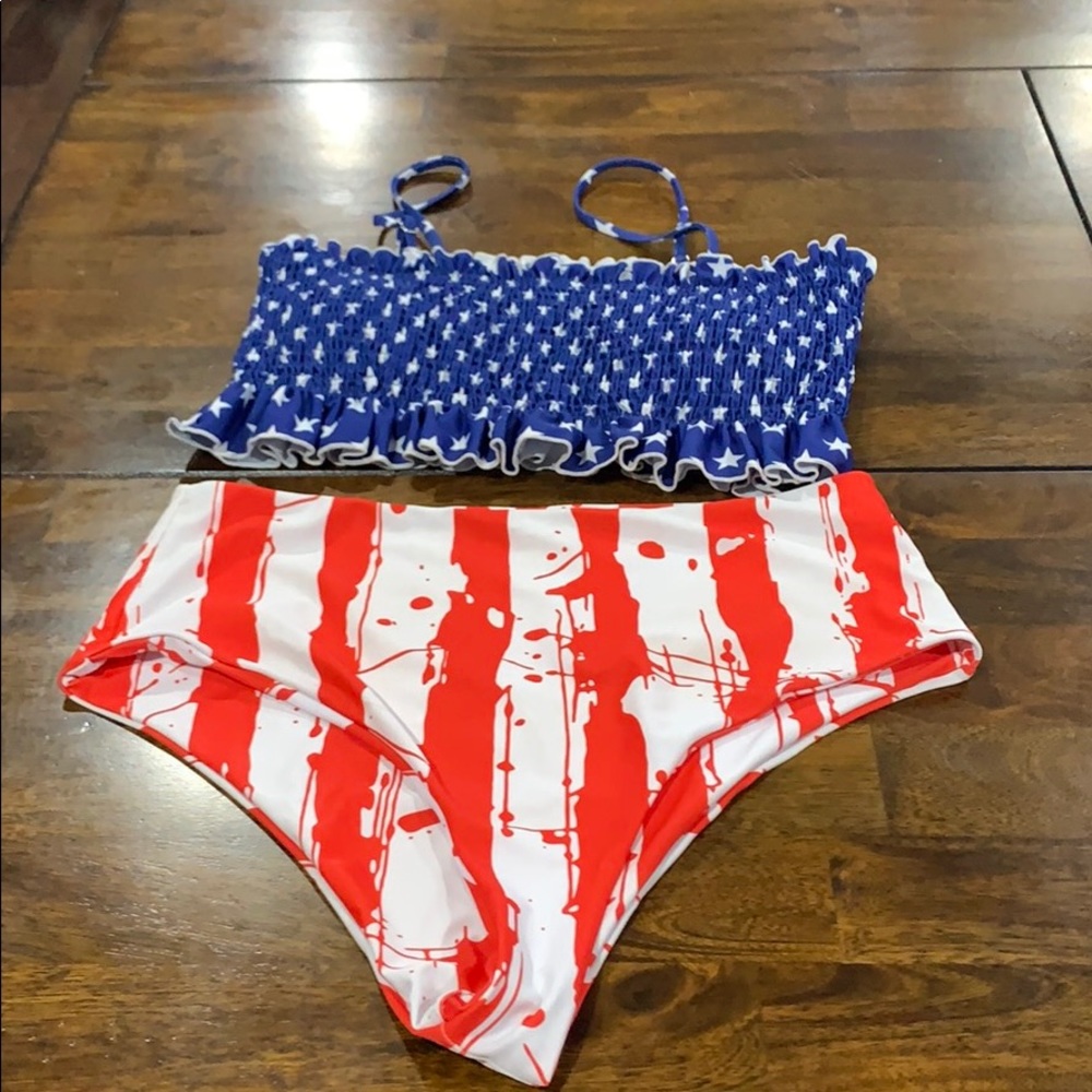 Red white and blue high rise bikini